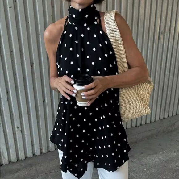 NWT ZARA POLKA DOT HALTER TOP ZW COLLECTION - Picture 3 of 15